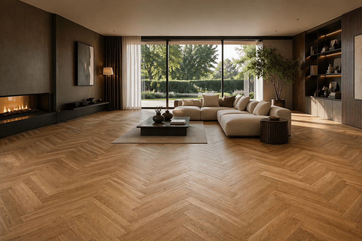 Modern interior with premium wall panels and flooring